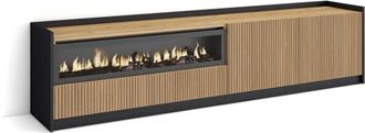Skraut Home Skraut Home - Mueble Tv, Televisi&oacute;n, Muebles De Sal&oacute;n, Almacenaje, 207x37x50cm, Para Tv Hasta 80, Chimenea El&eacute;ctrica, Estilo Moderno, Roble Y Negro