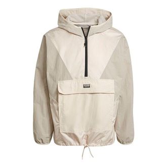 adidas originals V-Line Woven Wb Casual Sports Hooded Half Zip Jacket For Men Khaki GN6769