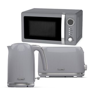 Geepas Fluted 1.7L Kettle & Toaster Sets with 20L Digital Microwave in Grey