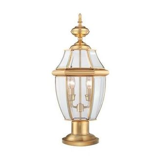 Netlighting Newbury 2 Light Outdoor Pedestal Light Polished Brass IP44 E14 in Yellow