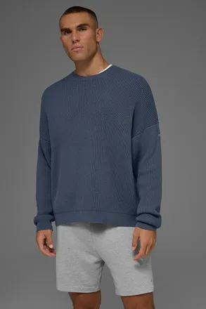 Alo | Domain Rib Knit Crewneck Sweater Top in Bluestone, Size: Large