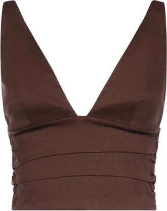 Pinko V-neck Top - Dames - Tops zonder mouwen - Bruin - L - Linnen - Tops