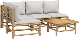 vidaXL Vidaxl - Set De Muebles De Jard&iacute;n 5 Piezas Bamb&uacute; Y Cojines Gris Claro