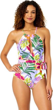 Anne Cole Womens Mod Tropical High Neck Plunge One Piece Swimsuit at Nordstrom, Size 16