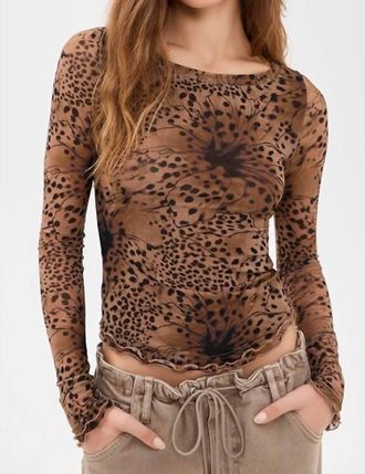 Free People Lilly Printed Long Sleeve Top In Brown Combo