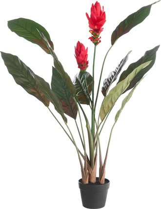 Beliani Planta Artificial En Maceta Con Flores Decoraci&oacute;n Moderna De Pl&aacute;stico Para Interiores Hecha A Mano 130 Cm Rojo Purpurata