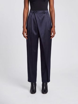 Alberta Ferretti High-Waisted Straight-Leg Satin Wrap Trousers