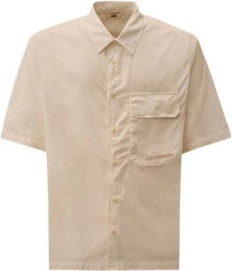 C.P. Company Short Sleeve Shirt in Popeline - Heren - Korte mouwen Overhemden - Wit - XL - Overhemden