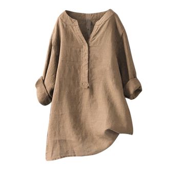 Generic Linen Shirt Dresses for Women UK 2025 3/4 Sleeve Sleeve Plus Size Summer Dressy Cotton Linen Button Down Blouses Ladies Casual Lightweight V Neck Roll