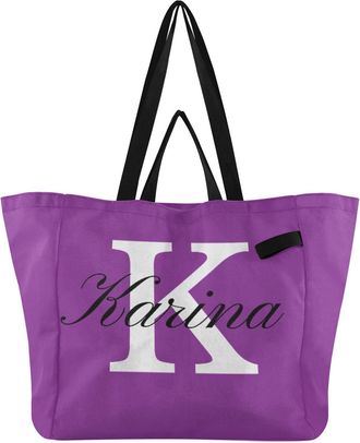 Generic Custom Bright Purple print Reusable Canvas Tote Bag, Heavy Duty Grocery Shopping Bag with Double Handles Large Capacity Hard Bottom Work Groceries Tra