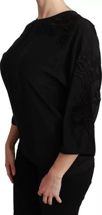 Dolce & Gabbana Black Floral Embroidered Blouse Silk Womens Top