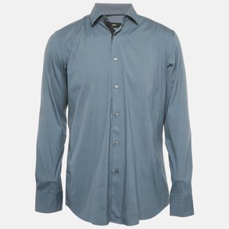 HUGO BOSS Boss By Hugo Boss Grey Cotton Blend Slim Fit Jonty Shirt