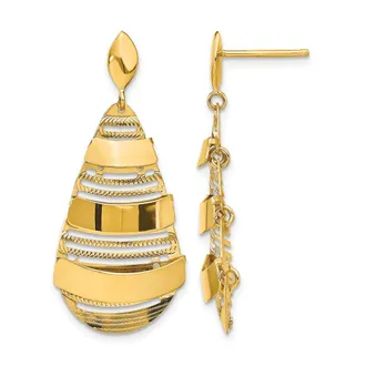Diamond2Deal 14K Yellow Gold Polished and Brushed Facny Drop Dangle Earrings