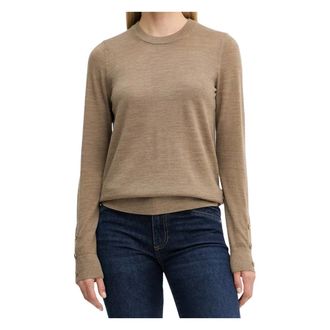 Michael Kors Merino Button Sleeve Sweater - Dames - Ronde hals truien - Bruin - S - Wol - Truien & Vesten