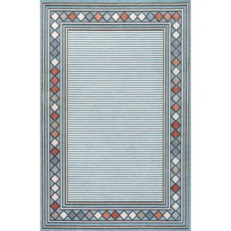 Jonathan Y Designs Sebastian High-Low Modern Diamond Border Indoor/Outdoor Area Rug in Blue/ivory at Nordstrom, Size 4Ft 0In X 6Ft 0In