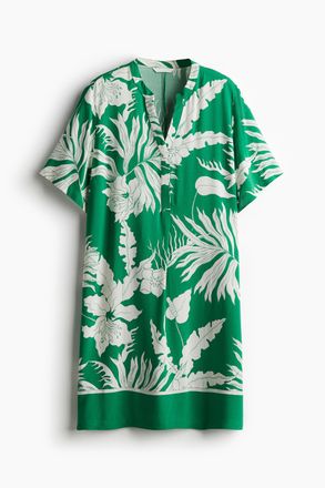 H&M Tunikakleid aus Viskose - Gr&uuml;n/Weiss Gebl&uuml;mt