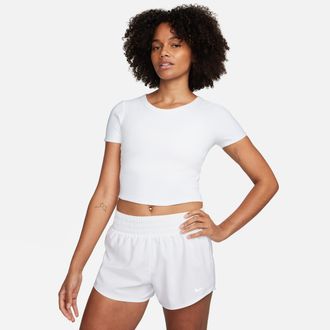 Nike Womens One Fitted Dri-FIT Short-Sleeve Cropped Top in White | FN2804-100
