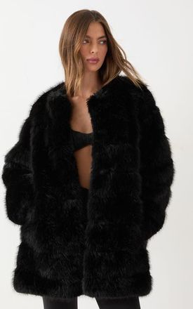 Misspap Panelled Faux Fur Coat in Black at Nordstrom, Size 10