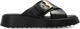 Tod's Leren Slippers met Logo - Dames - Sandalen - Zwart - 41 EU - Leer - Schoenen