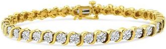 House of Brilliance 925 Sterling Silver 1/10 Cttw Diamond Miracle Plate and S Link Tennis Bracelet in Yellow at Nordstrom