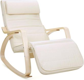 Songmics Mecedora con Reposa, Patas de Ángulo Ajustable de 5 grados, Carga Máxima de 150 kg, Beige