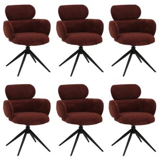 Hhg Juego De 6 Sillas De Comedor Hhg-259, Silla De Cocina, Giratoria Con Retorno Autom&aacute;tico, Tela (310 G/m&sup2;) Chenilla &Ouml;ko-tex, Rojo Marr&oacute;n