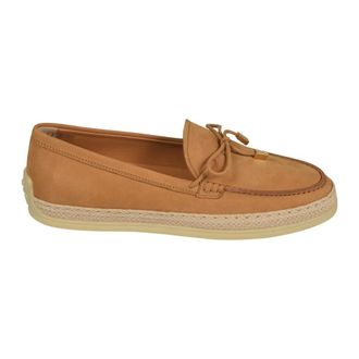 Tod's Tods, Loafers, female, Beige, Size: 7 1/2 US Leather And Raffia Loafer