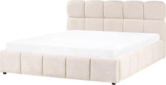 Beliani Cama Baja Con Almacenaje Tapizada Somier Elevable Con Capiton&eacute; 180 X 200 Cm Beige Claro Noyon