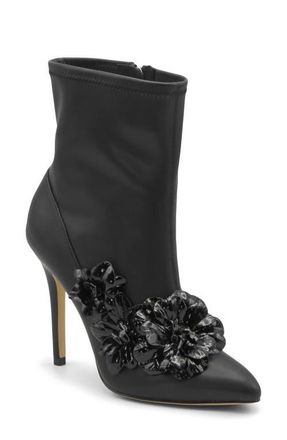 Charles by Charles David Perla Flower Pointed Toe Bootie in Black at Nordstrom, Size 7.5