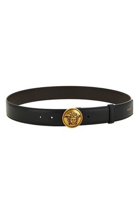 Versace Medusa Biggie Leather Belt in Black-Gold at Nordstrom, Size 110