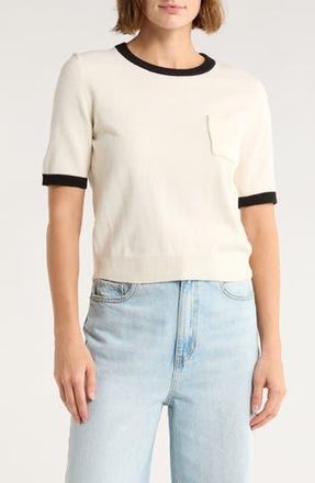 French Connection Babysoft Crop Ringer T-Shirt in Cream/Black at Nordstrom Rack, Size X-Small