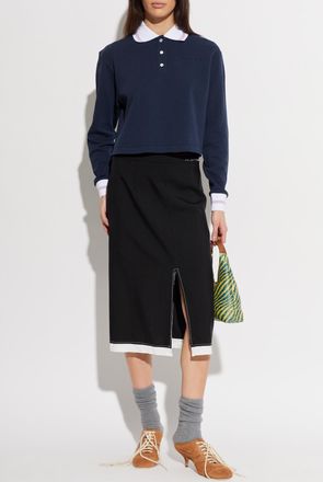 Marni Cropped Polo With Logo, Womens, Navy Blue