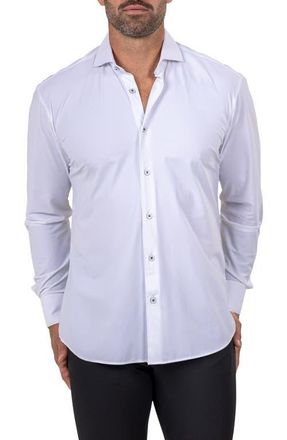 Maceoo Eins Shaped Fit Marthy3008 White Knit Button-Up Shirt at Nordstrom, Size 4