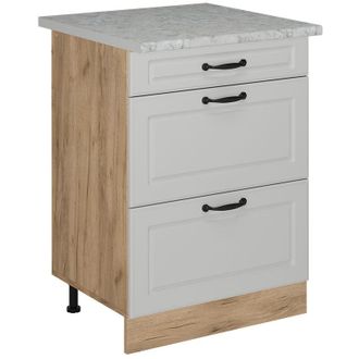 Vicco Mueble Bajo De Cocina R-line, Blanco Casa De Campo, 60 Cm Con Cajones, M&aacute;rmol Ap Vicco