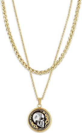Esquire Mens Set of 2 Skull Pendant & Chain Necklaces in Gold at Nordstrom Rack