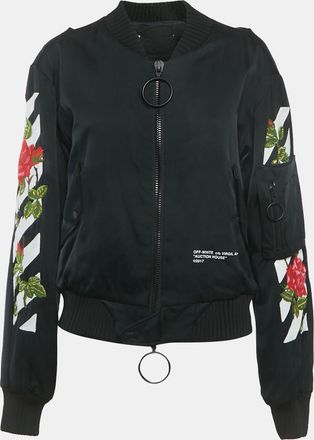Off-white Black Rose And Arrow Embroidered Satin Bomber Jacket