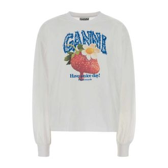 Ganni Long Sleeve Tops, female, White, Size: XS Oversize T-Shirt