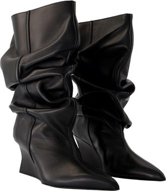 Balmain Womens Leather Wedge Ankle Boot Black Calfskin