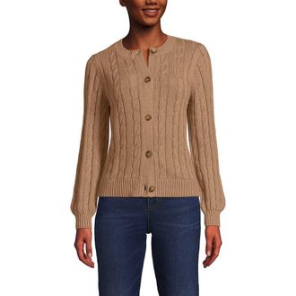 Lands End Drifter Classic Cable Crew Neck Cardigan Sweater in Vicuna Heather at Nordstrom, Size X-Large P