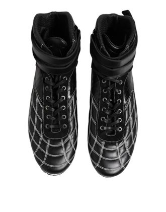 Dolce & Gabbana Mens Black Quilted Leather Lace Up Sneakers Shoes