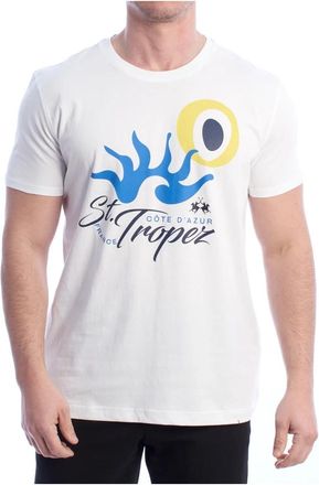 La Martina Heren T-shirt met korte mouwen ge&iuml;nspireerd door St. Tropez - Heren - T-shirts - Wit - 3XL - Katoen - Tops