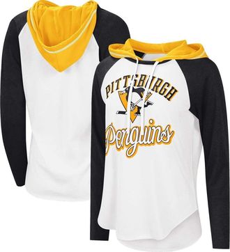 Starter Womens G-III Sports by Carl Banks White/Heather Black Pittsburgh Penguins MVP Raglan Lightweight Hooded T-Shirt at Nordstrom, Size Small