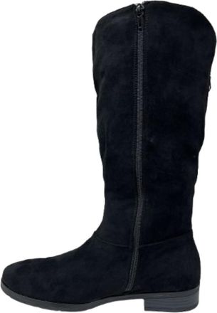 Generic Ladies Womens Knee High Boots Suede look Block Heel Zip Up Biker Riding Black Size 3-8 (Black, 8, UK Footwear Size System, Adult, Women, Numeric, Medi