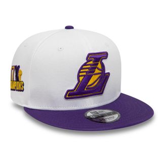 New Era NBA Champions Patch Los Angeles Lakers wei&szlig; Lila Fanartikel gerader Schirm verstellbar 9Fifty Snapback Cap - S-M (6 3/8-7 1/4)