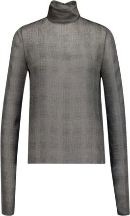 Saint Laurent Truien & Vesten, Dames, Grijs, S, Colbertblouse Met Prins van Wales Zijde Charmeuse