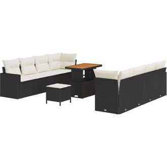 vidaXL Vidaxl - Conjunto De Sof&aacute; De Jard&iacute;n 11 Pcs Negro Y Crema 90 X 55 X 71 Cm