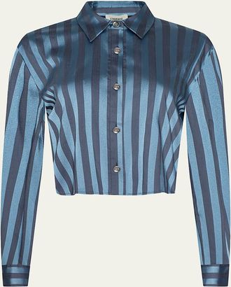 L'agence Cosette Stripe Cropped High-Low Shirt