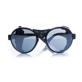 Moncler Pre-owned Mens round aviator with mirrored lenses - Black Leather - One Size