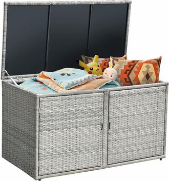 Costway Baule Contenitore da 335L, con Coperchio e 2 Ripiani, Contenitore da Giardino con Telaio in Acciaio, Box per Conservazione di Attrezzi Giocattoli
