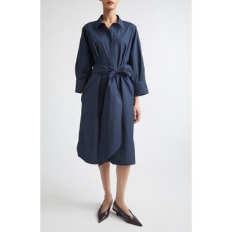 Max Mara Tabata Long Sleeve Cotton Shirtdress in Midnight Blue at Nordstrom, Size 10